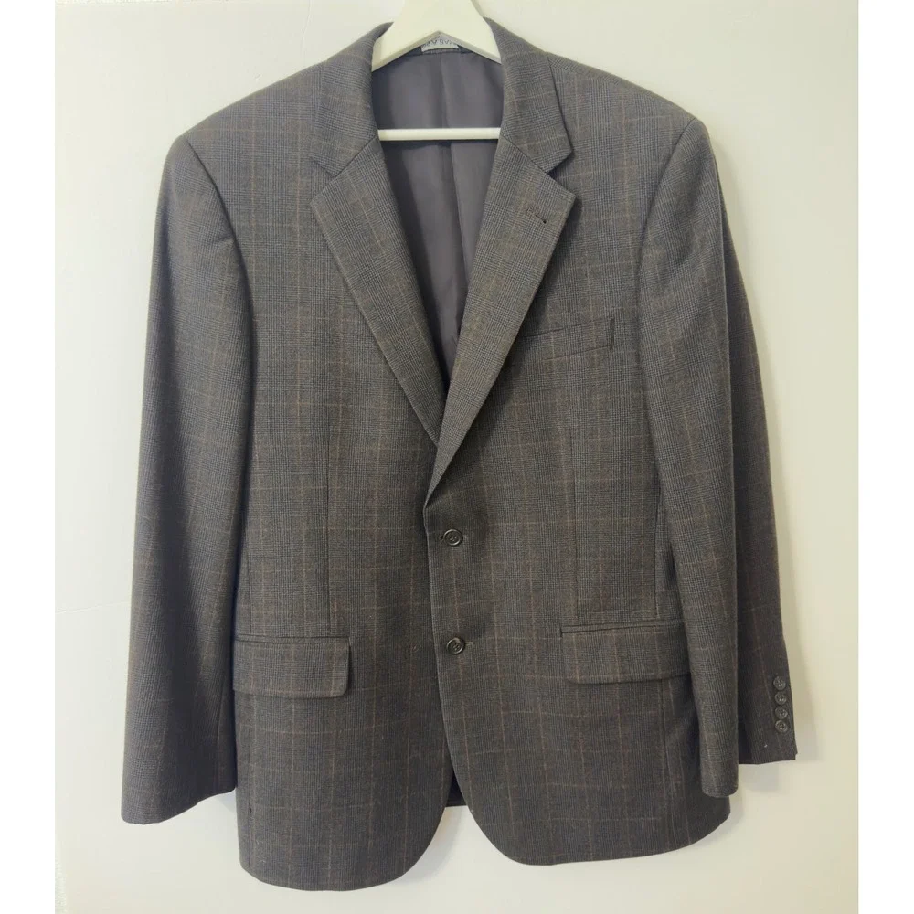 Jos A Bank Signature Collection Blazer‎ Mens 42R Brown Blue Glen Plaid 100% Wool